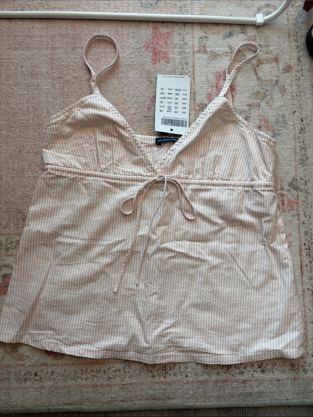 Brandy Melville Pink and White Striped Tie-Front Tank